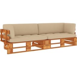 Canapé palette 2 places et coussins Pin imprégné de marron miel Vidaxl Beige