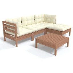 Salon de jardin 5 pcs avec coussins Marron miel Bois de pin Vidaxl marron miel