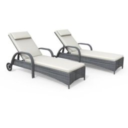 Lot de 2 Chaises Longues Bains de soleil en résine tressée transat d'extérieur avec Dossier