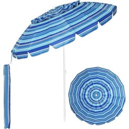 Parasol de Plage Inclinable avec Mât Démontable et Pieds à Vrille, Parapluie de Soleil à 16