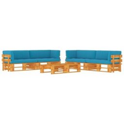 Salon de jardin 6 pcs avec coussins Pin imprégné de marron miel Vidaxl Bleu