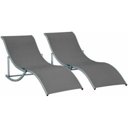 Lot de 2 bains de soleil pliables design contemporain - lot de 2 transats ergonomiques - alu.