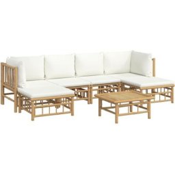 Salon de jardin 7 pcs avec coussins blanc crème bambou Vidaxl n/a