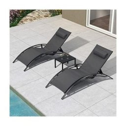 Purple Leaf - a xxl Lot De 2 Chaises Longues de Jardin avec Table, Bain de Soleil 5 Positions De