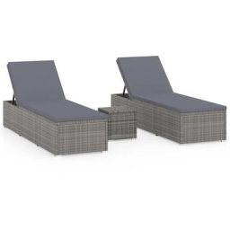 Chaises longues de jardin table à thé 3 pcs Résine tressée Gris Vidaxl Gris