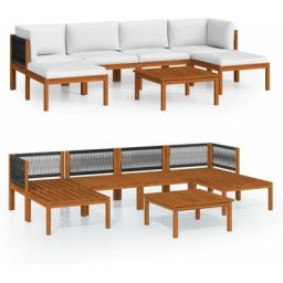 Salon de jardin 7 pcs avec coussins Crème Bois d'acacia solide Vidaxl n/a