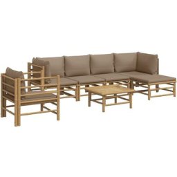 Salon de jardin 7 pcs avec coussins taupe bambou Vidaxl n/a