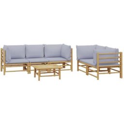 Salon de jardin 6 pcs avec coussins gris clair bambou Vidaxl n/a