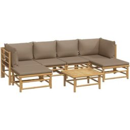 Salon de jardin 7 pcs avec coussins taupe bambou Vidaxl n/a