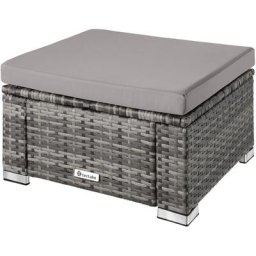 Tectake - Pouf en résine tressée - tabouret de jardin, repose-pied d´extérieur, meuble de jardin