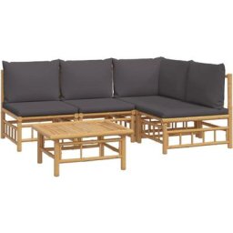 Salon de jardin 5 pcs avec coussins gris foncé bambou Vidaxl n/a
