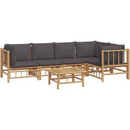 Salon de jardin 6 pcs avec coussins gris foncé bambou Vidaxl n/a