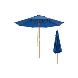 Parasol de Jardin Pliable 2,9M avec Mécanisme de Poulie à Corde Poteau en Bois 8 Baleines en Fibre