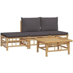 Salon de jardin 4 pcs avec coussins gris foncé bambou vidaXL - N/A