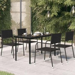 Table à dîner de jardin Noir 140x70x74 cm Acier et verre