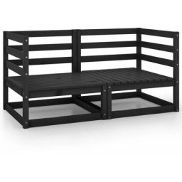 Canapé à 2 places de jardin Noir Bois de pin solide Vidaxl Black