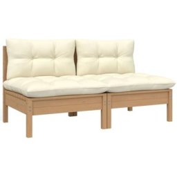 Canapé 2 places de jardin et coussins crème Bois de pin solide Vidaxl marron miel