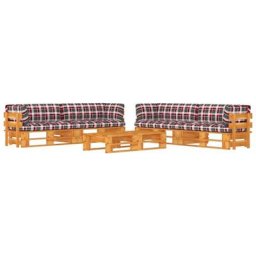 Salon de jardin palette 6 pcs Pin imprégné de marron miel Vidaxl Motif carreaux rouges