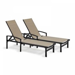 Lot de 2 bains de soleil en aluminium taupe - Taupe