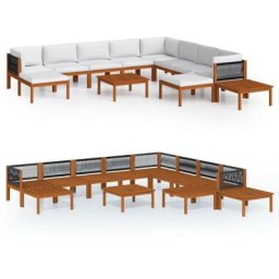 Salon de jardin 12 pcs avec coussins Crème Bois d'acacia solide vidaXL - N/A