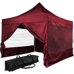 Instent - Tonnelle pro 3x3m, Alu, 4 panneaux inclus, couleur rouge, avec sac de transport à