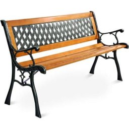 Costway - Banc de Jardin Mobilier Extérieur 125 cm en Fonte Siège à Lattes Cadre en Bois Dossier en