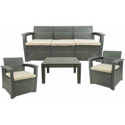 Set salon d'extérieur - Salon de jardin pour 5 personnes - 2 fauteuils, 1 canapé et 1 table - avec