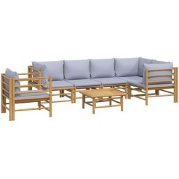 Salon de jardin 7 pcs avec coussins gris clair bambou Vidaxl n/a
