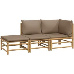 Salon de jardin 3 pcs avec coussins taupe bambou Vidaxl n/a