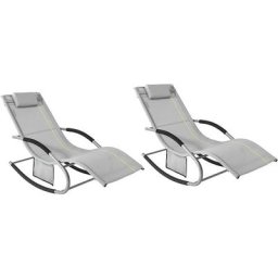Sobuy - OGS28-HG x2 Lot de 2 Bain de Soleil Chaise Longue Fauteuil à Bascule avec Appui-tête et