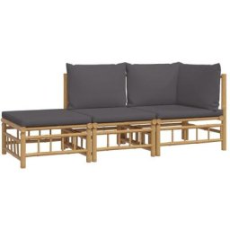 Salon de jardin 3 pcs avec coussins gris foncé bambou Vidaxl n/a