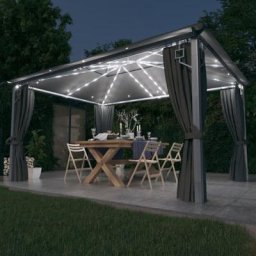 Tonnelle de Jardin Tente de réception - Rapide à Installer avec rideau et lumières led 4x3 m