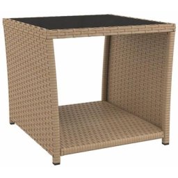 Vidaxl - Table à thé dessus en verre beige Résine tressée verre trempé Beige
