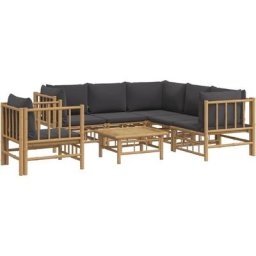 Salon de jardin 7 pcs avec coussins gris foncé bambou Vidaxl n/a