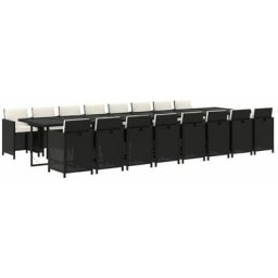 Ensemble à dîner de jardin coussins 17 pcs Noir Résine tressée Vidaxl Noir et blanc crème