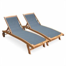 Ensemble de 2 bains de soleil en bois Marbella. transats en eucalyptus fsc huilé et textilène