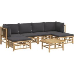 Salon de jardin 7 pcs avec coussins gris foncé bambou Vidaxl n/a