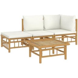 Salon de jardin 4 pcs avec coussins blanc crème bambou vidaXL - N/A