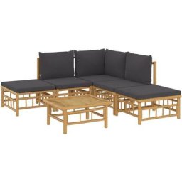 Salon de jardin 6 pcs avec coussins gris foncé bambou Vidaxl n/a