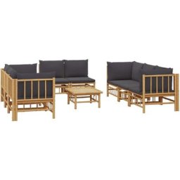 Salon de jardin 9 pcs avec coussins gris foncé bambou Vidaxl n/a