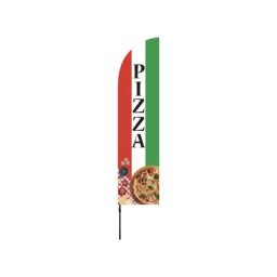 Drapeau publicitaire 'pizza' de dimensions 255 x 60 cm avec mât - Multicolore