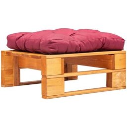 Repose-pied palette de jardin et coussin rouge Marron miel Bois vidaXL - Marron et rouge