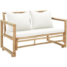 Canapé de jardin à 2 places avec coussins Bambou Vidaxl Crème