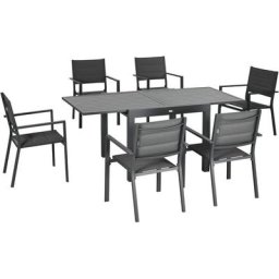 Outsunny - Ensemble de jardin 6 personnes chaises empilables table extensible 90/180L cm alu.