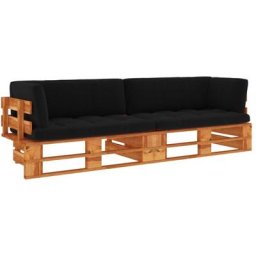 Canapé palette 2 places et coussins Pin imprégné de marron miel Vidaxl Noir