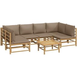 Salon de jardin 7 pcs avec coussins taupe bambou Vidaxl n/a