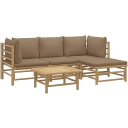 Salon de jardin 5 pcs avec coussins taupe bambou Vidaxl n/a