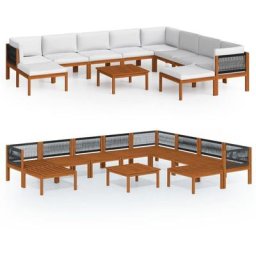 Salon de jardin 11 pcs avec coussins Crème Bois d'acacia solide Vidaxl n/a