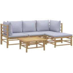 Salon de jardin 5 pcs avec coussins gris clair bambou Vidaxl n/a