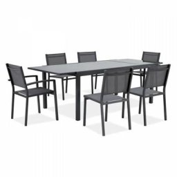 Salon de jardin en aluminium 4 a 6 personnes - Table extensible 180-240 cm + 4 chaises et 2